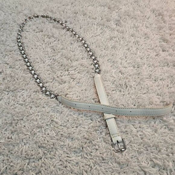 Ann Taylor White Leather and Chain Ribbon Belt M - Picture 1 of 7